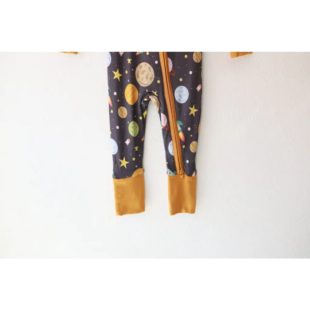 Space Explorer Bamboo Baby Sleeper with fun polished prints for starry nights