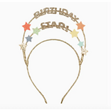 Gold glittery Birthday Star Headdress with colorful stars for festive celebrations