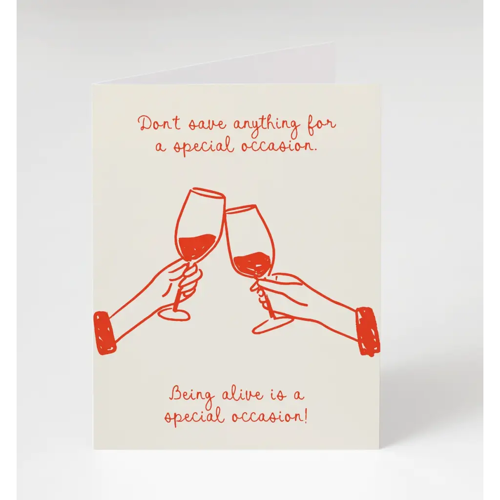 Special Occasion Card featuring clinking wine glasses, blank inside for your message