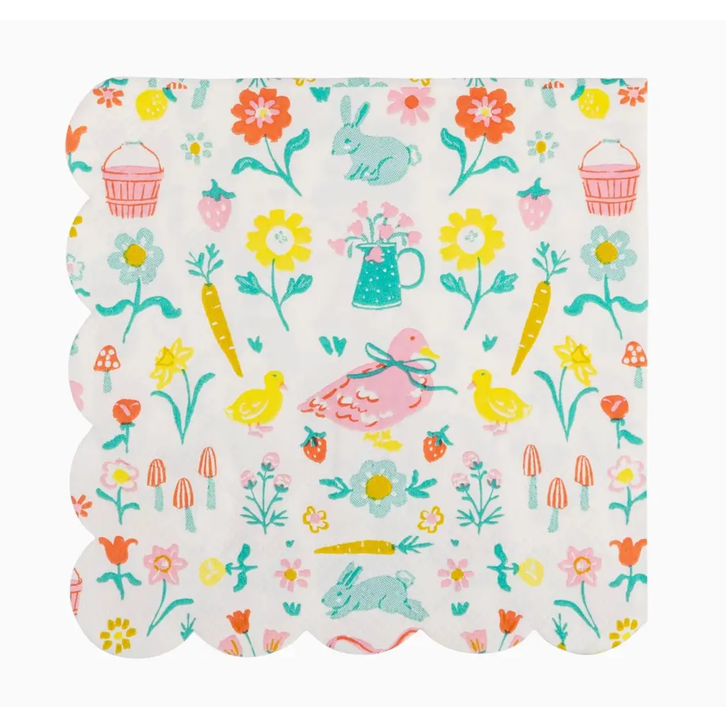 Scalloped-edge napkin with Easter designs from the Springtime Cottage Cocktail Set