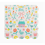 Scalloped napkin with spring-themed illustrations in Springtime Cottage Cocktail Set