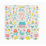 Scalloped napkin with spring-themed illustrations in Springtime Cottage Cocktail Set