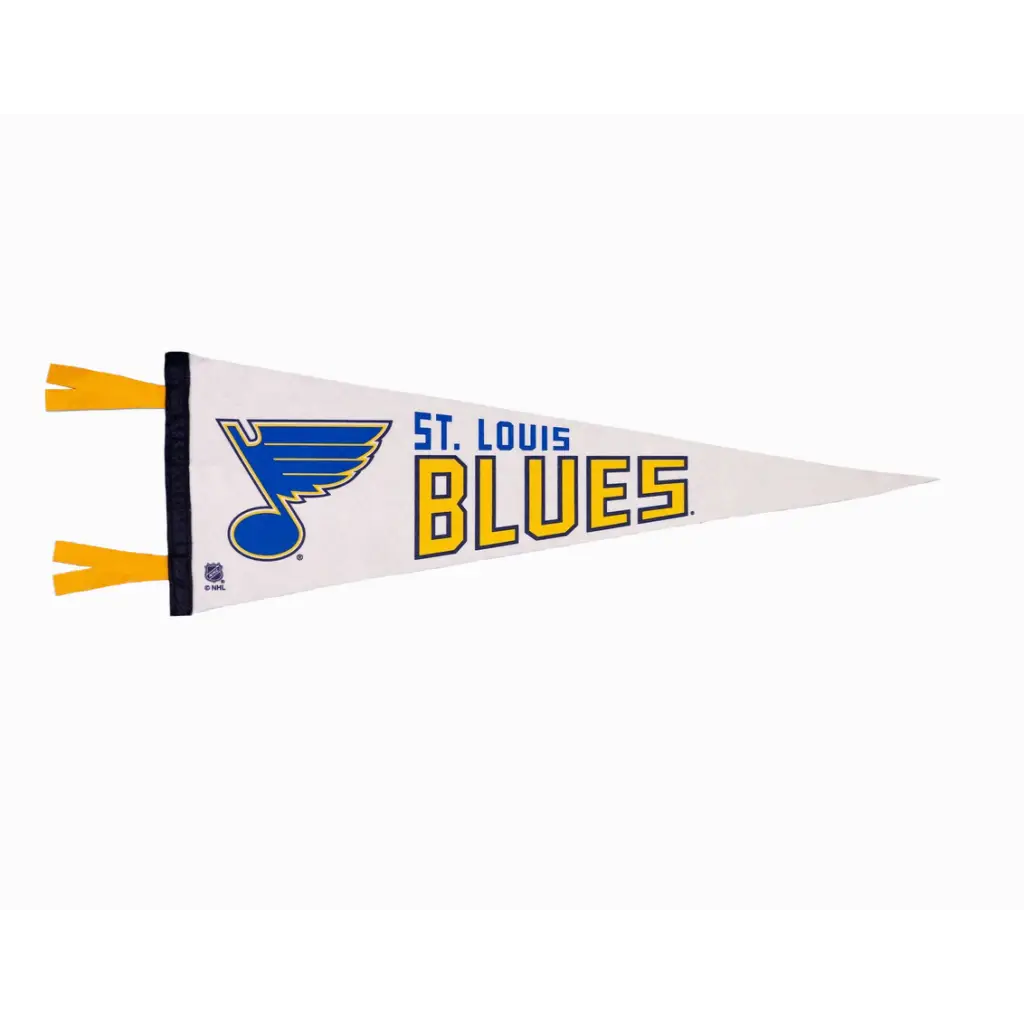 White felt Louis Blues pennant with logo, perfect for showing off your favorite team