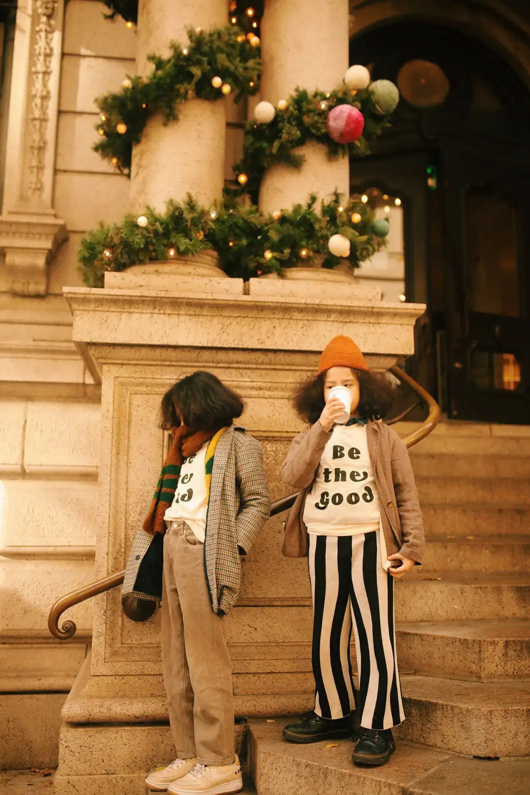 Striped pants with a white and black design.