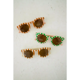 Three pairs of striped baby sunnies in orange and green, perfect for kids to rock one’s style