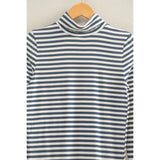 Navy and white striped turtleneck sweater in stylish womens clothes