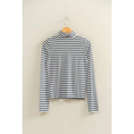 Striped turtleneck fitted top in navy white stripes soft cotton