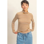 Stylish striped turtleneck fitted top in soft cotton blend