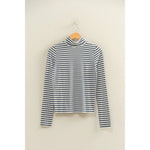Striped turtleneck fitted top with navy stripes on white