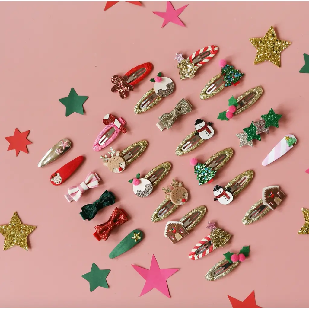 Stripy Christmas Tree Clips - 550 Kids Hair Accessories