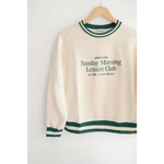 Cream sweatshirt with green stripes, perfect for Sunday Morning Leisure Club vibes