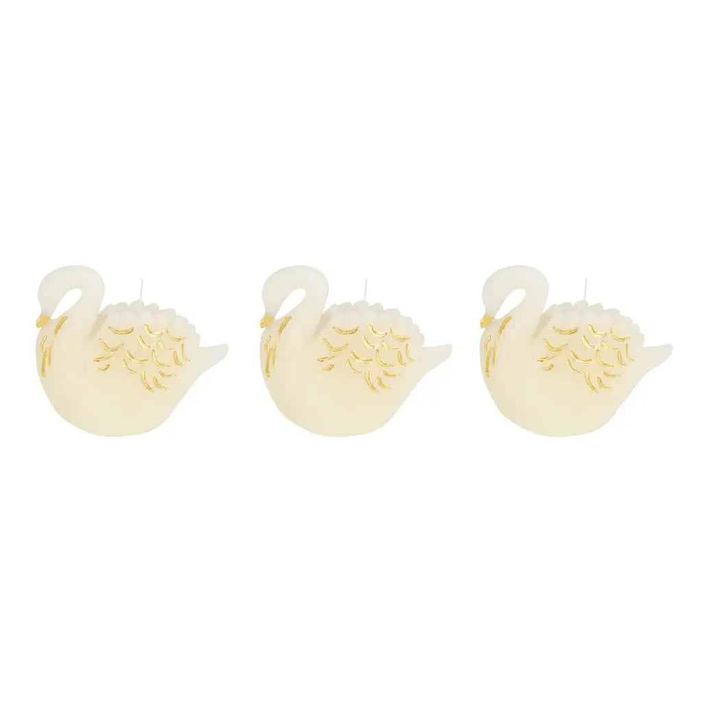 Elegant Swan Candles with cream wax and floral wing designs