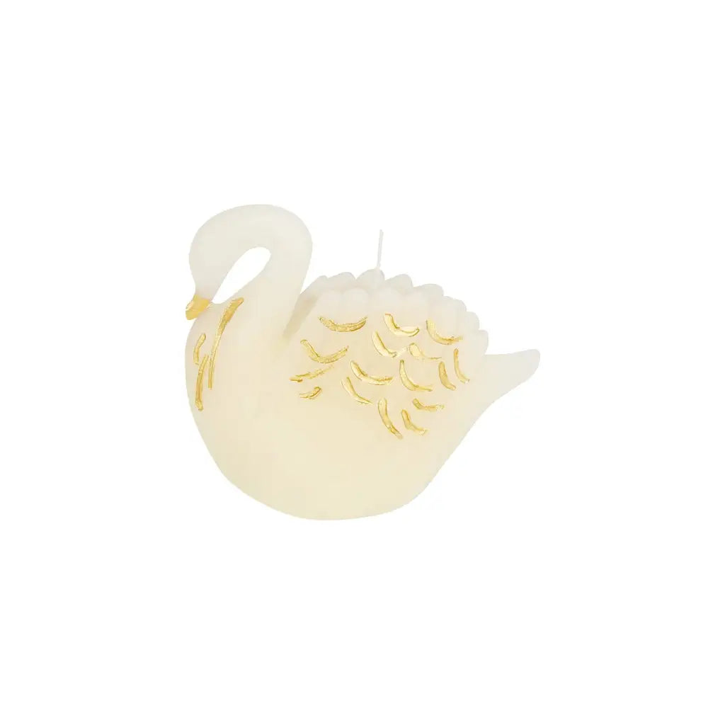 Elegant cream swan candle with gold accents for stylish moms decor