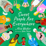 Green circular book cover by Alice Walker, sweet people diverse illustration