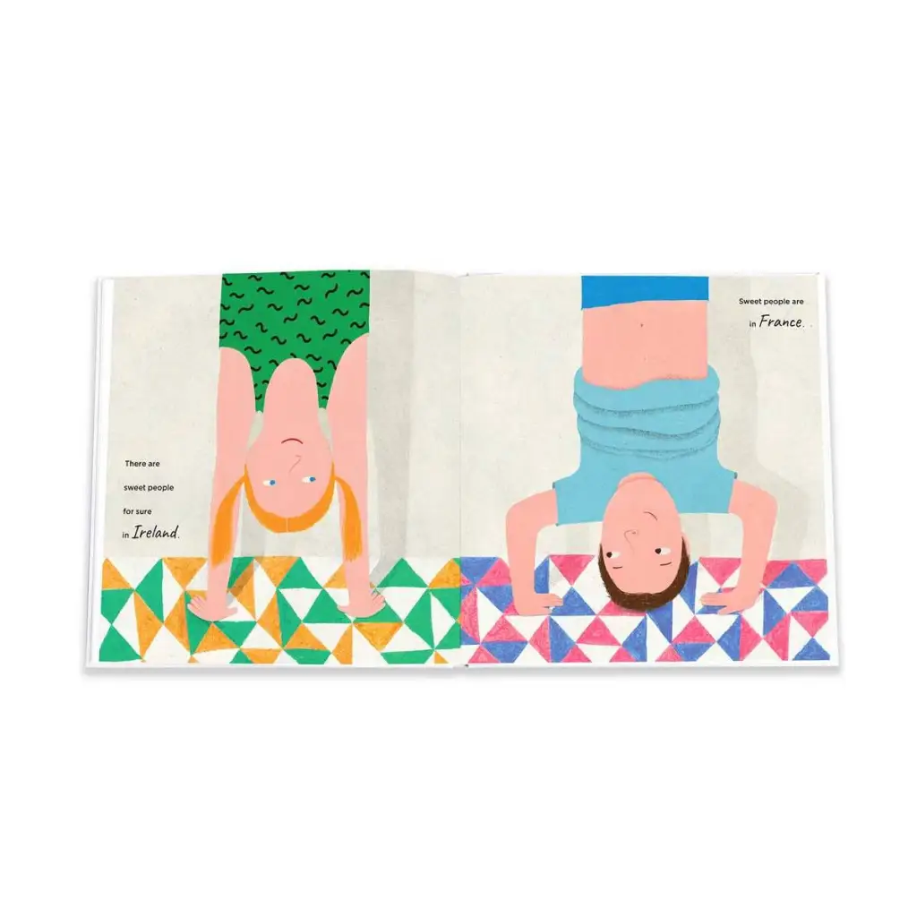 Yoga mat with pink, blue, green geometric pattern by Alice Walker sweet people polished prints