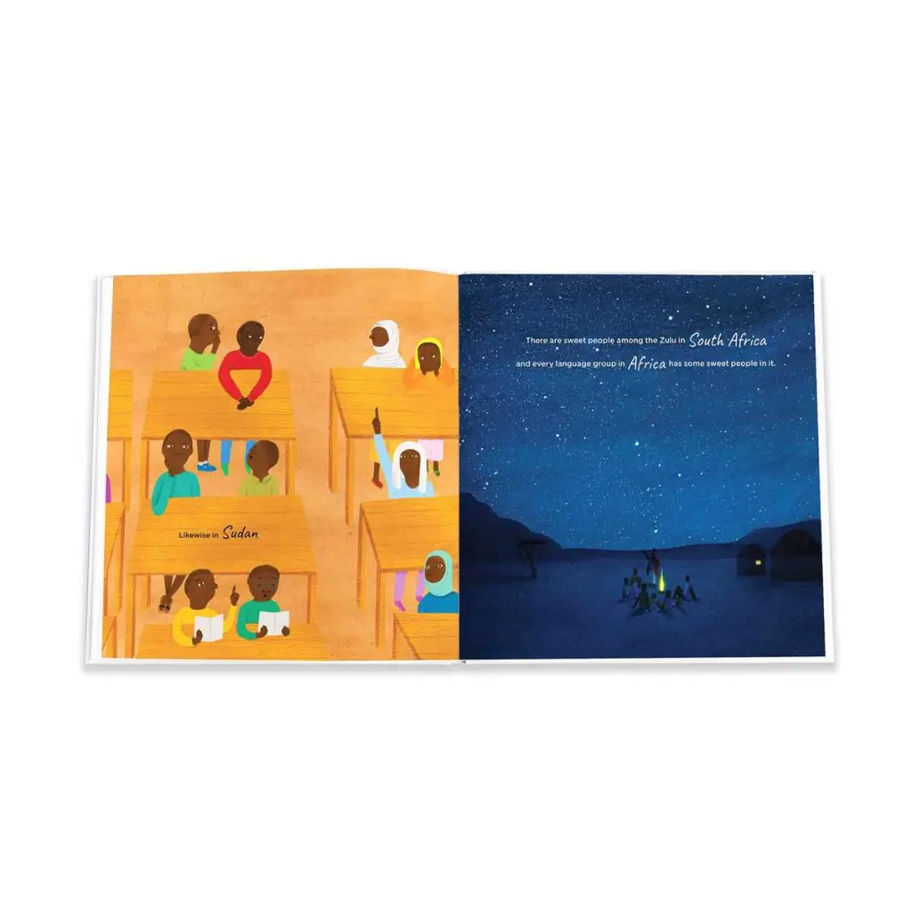 Yellow classroom scene with kids, teacher, and Alice Walker sweet people polished print