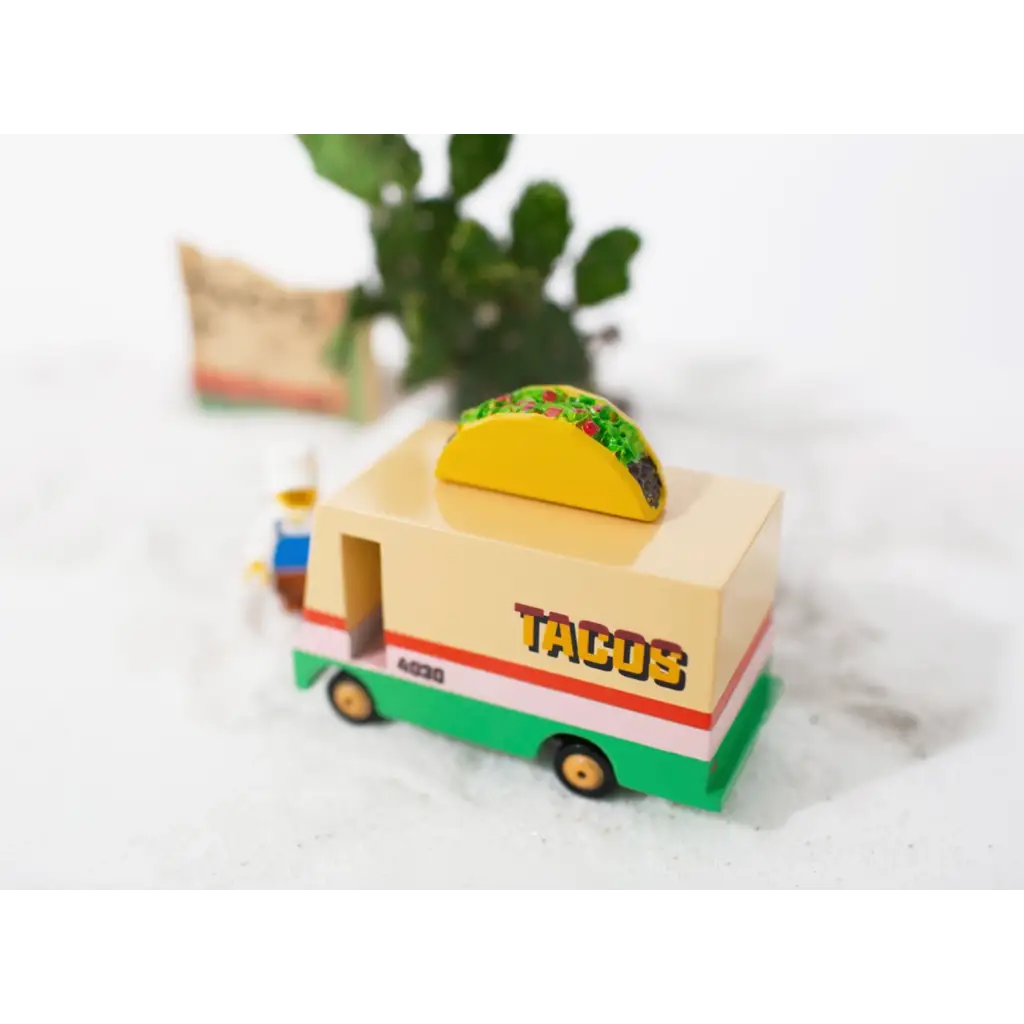 Colorful Taco Truck Toy with a yellow taco on top, capturing the fun food truck vibe