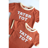 Rust T-shirts for tot kids featuring fun TATER TOT print in white letters