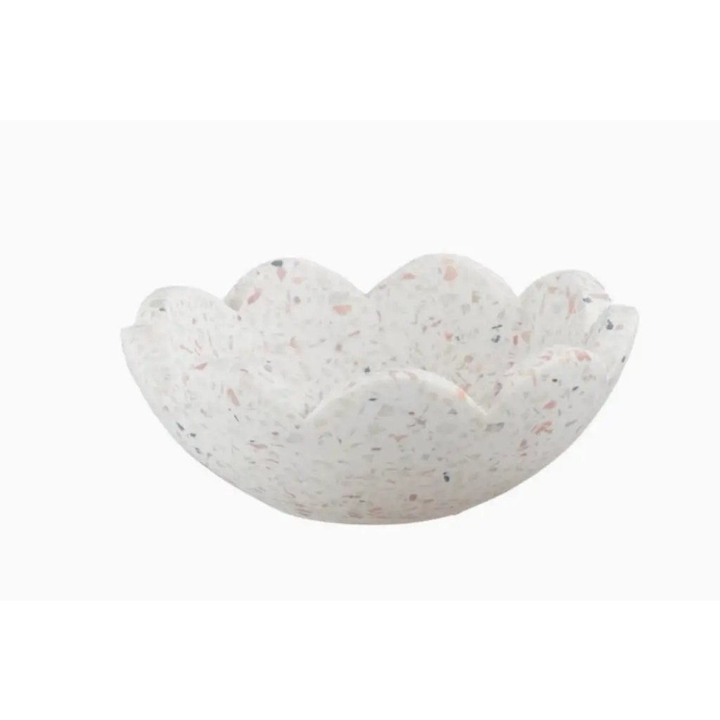 White Terrazzo Bowl with Scalloped Edge, perfect for stylish home decor and polished prints