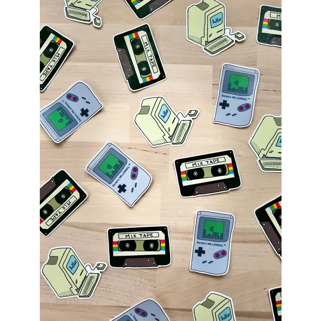 Retro-themed sticker collection on Tetris Gameboy Geriatric Millennial Sticker with polished prints
