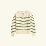 Cream and green striped Ellen Henley Sweater with lace-up front