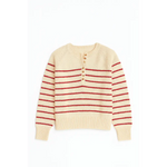 Red cream striped Ellen Henley Sweater with front buttons