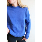 Bright blue Margo Crew Neck Sweater with ribbed trim and checkered pocket detail