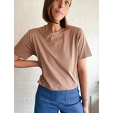 Brown mom crop t-shirt with polished prints, perfect for stylish women’s clothes