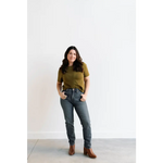 Casual look featuring a Stylish Mom Crop Boxy Tee with blue jeans and brown ankle boots