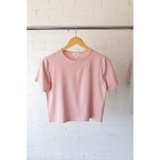 Pink short-sleeved T-shirt from The Mom Crop in Rose showcasing stylish womens clothes