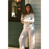 Organic cotton baby rib cardigan: relaxed white long-sleeve button-up top