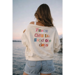 Cream off-shoulder sweatshirt with good ole days embroidery on back