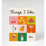 Colorful Things I Like Card Blank Inside with fun icons for stylish gift-giving!