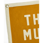 Mustard-colored felt banner with white trim for This Must Be the Place Camp Flag, perfect for stylish women’s clothes