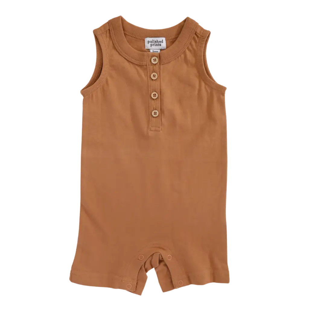 Toasted Nut Henley Shorty Romper - Polished Prints