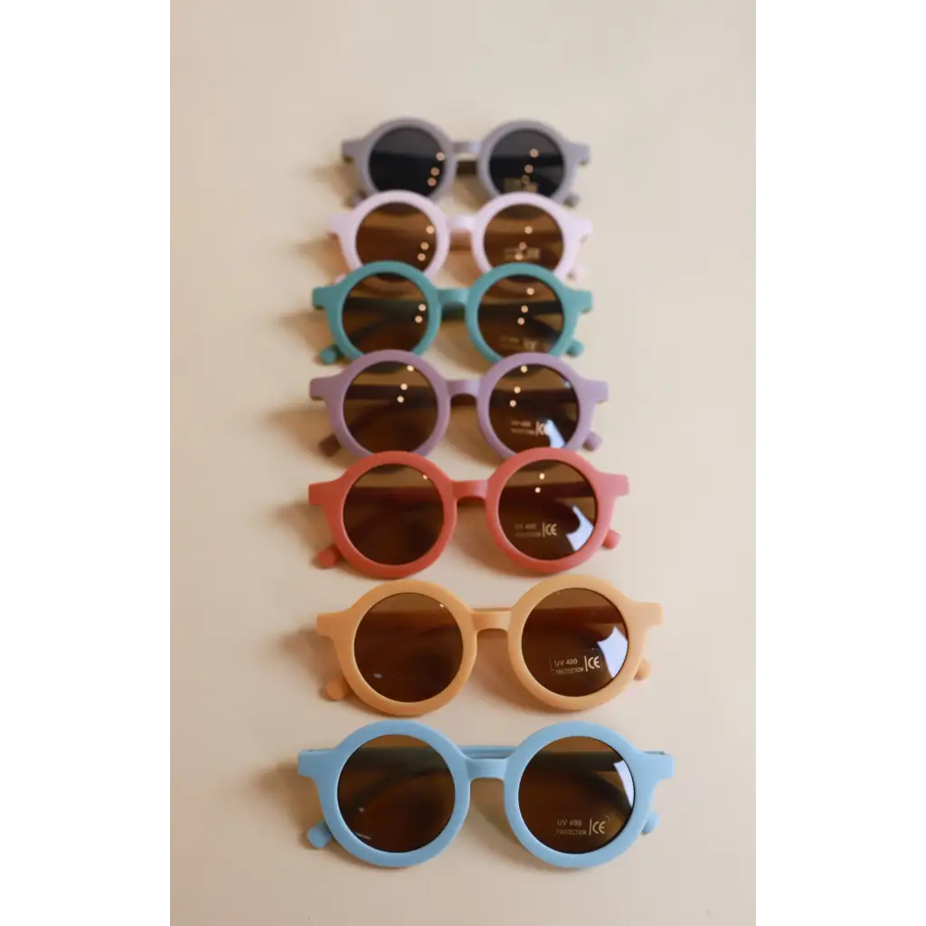 Pastel Round Retro Sunglasses for Babies and Toddlers in a cute vertical display