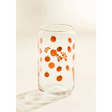 Clear glass tumbler with gold rim and orange berry print, perfect for stylish womens clothes