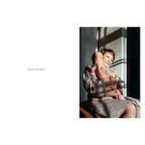 Woman with short red hair in stylish womens clothes holding infant, Traces Of Motherhood polished prints