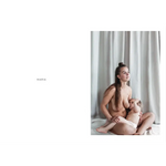 Nude mom with long brown hair and baby in diaper on bed, Traces Of Motherhood polished print