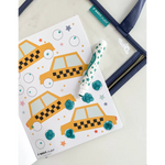 White Transportation activity kit with yellow taxis, stars, dot markers