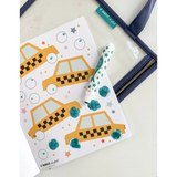 White Transportation activity kit with yellow taxis, stars, dot markers