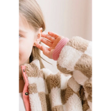 Cozy striped faux fur jacket pairs perfectly with Unicorn Stud Earrings for Active Girls
