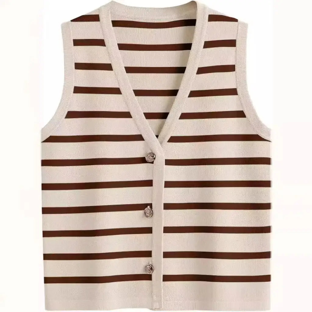 Vanessa Striped Sweater Vest - Medium / Brown - 170 Adult