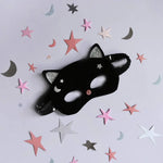 Black cat mask for kids with glitter ears and star moon decorations in Velvet Black Cat Mask product