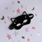 Black cat mask for kids with glitter ears and star moon decorations in Velvet Black Cat Mask product
