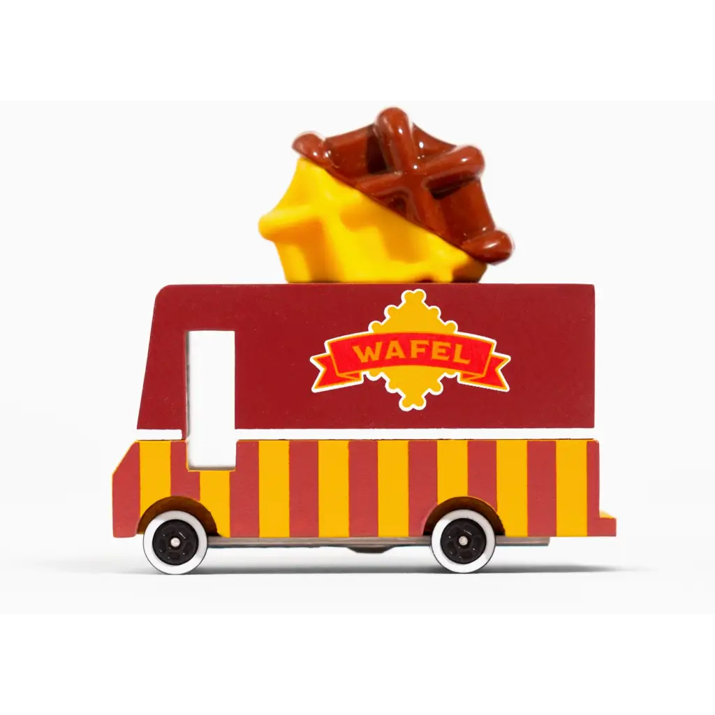 Fun Waffle Van Toy Truck with Chocolate Dipped Waffle on Top, made from solid beech wood