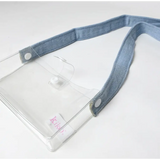 Clear plastic ID holder with blue-gray lanyard for Wakka Retro Water Game fun