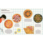 Illustrated page of global pizza varieties in the Love Pizza Book exploring delicious history