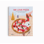 We Love Pizza book cover with a colorful pizza on a checkered surface