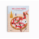 We Love Pizza book cover with a colorful pizza on a checkered surface